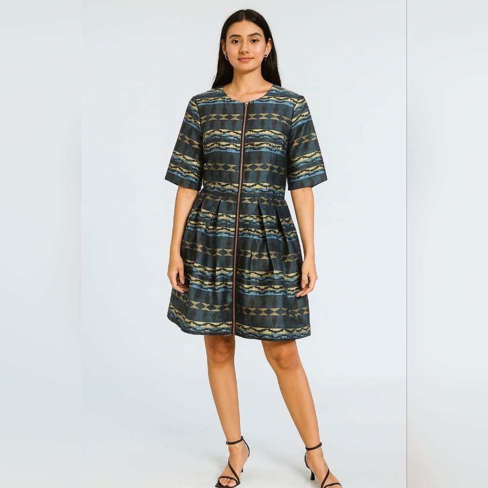 ASOS NWT Geometric Aztec‎ Print Zip Front Knee Length Dress Size 10